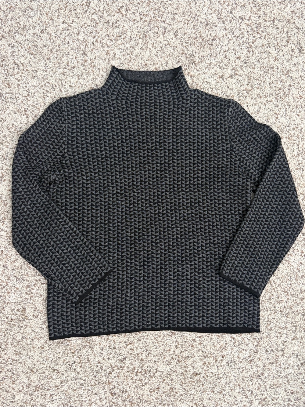 Black & Gray Textured Mock Neck Sweater